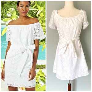 LILLY PULITZER Shanelle Resort White Swirl Eyelet Off Shoulder Sash Dress 6210